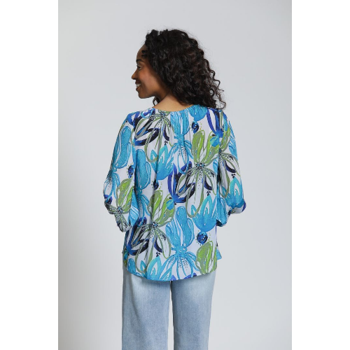 APNY Floral Print Pullover Blouse with Smocked Cuffs at Helen Ainson