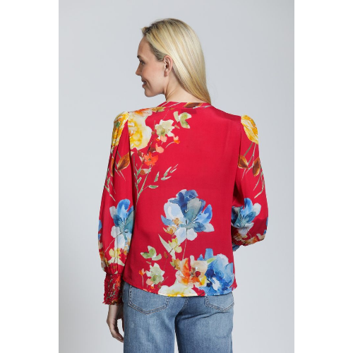 APNY Split-Neck Floral Blouse with Smocked Cuffs at Helen Ainson
