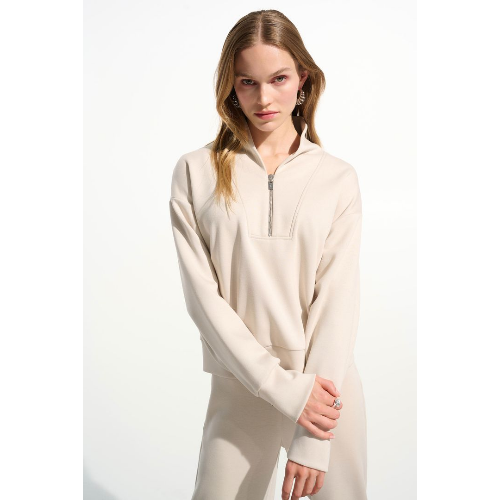 Joseph Ribkoff Scuba Jersey Boxy Sweatshirt With High Collar and Front Zipper at Helen Ainson