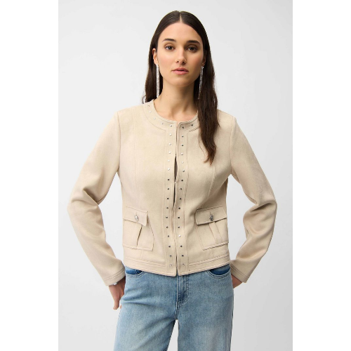 Joseph Ribkoff Scuba Suede Straight 4-Pocket Jacket With Military Button at Helen Ainson