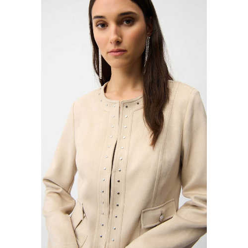 Joseph Ribkoff Scuba Suede Straight 4-Pocket Jacket With Military Button at Helen Ainson