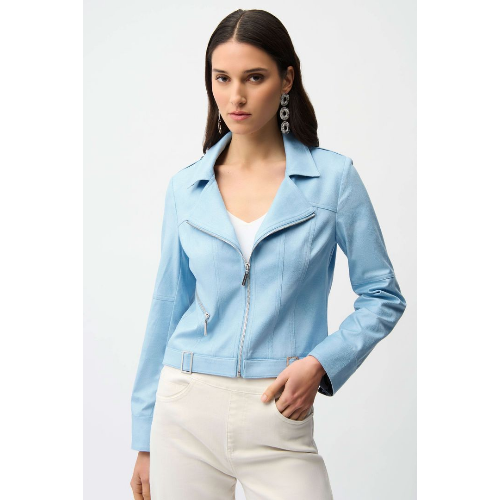 Joseph Ribkoff Foiled Faux Suede Fitted Jacket with Decorative Buckles at Helen Ainson