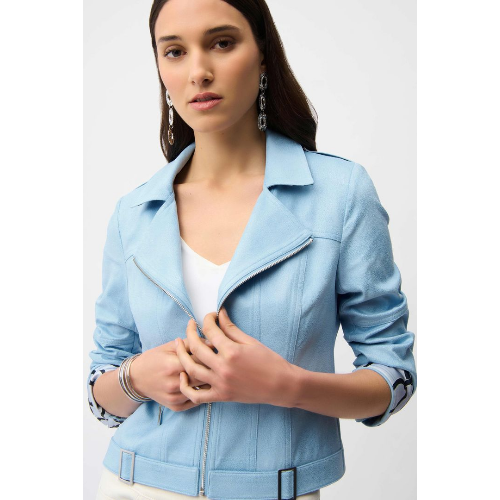 Joseph Ribkoff Foiled Faux Suede Fitted Jacket with Decorative Buckles at Helen Ainson