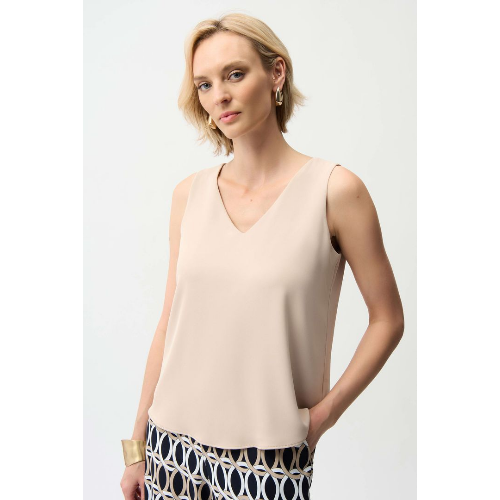 Joseph Ribkoff Woven Twill Sleeveless Straight Top With V-neckline at Helen Ainson