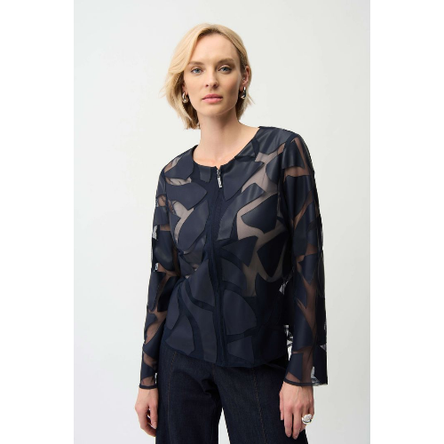 Joseph Ribkoff Laser Cut Leatherette Giraffe Print Fitted Jacket at Helen Ainson