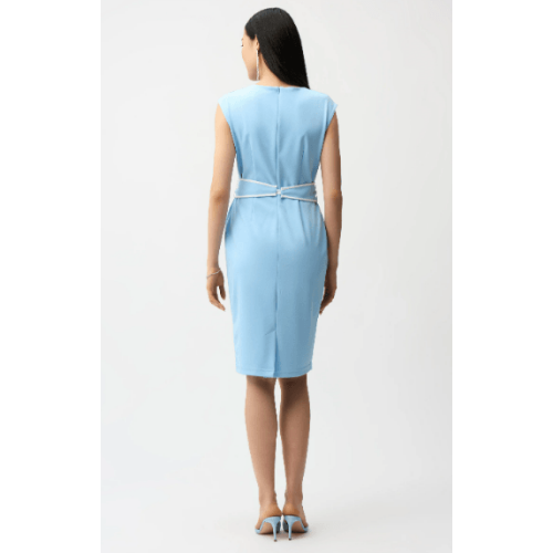 Joseph Ribkoff Scuba Crepe Sheath Dress With Cowl Neck and Belted Waist at Helen Ainson