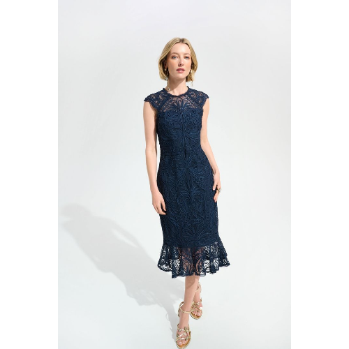 Joseph Ribkoff Guipure Soutache Trumpet Dress With Ruffle Hem at Helen Ainson