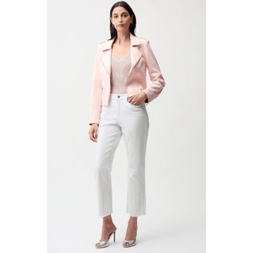 Joseph Ribkoff Foiled Faux Suede Fitted Jacket with Decorative Buckles at Helen Ainson