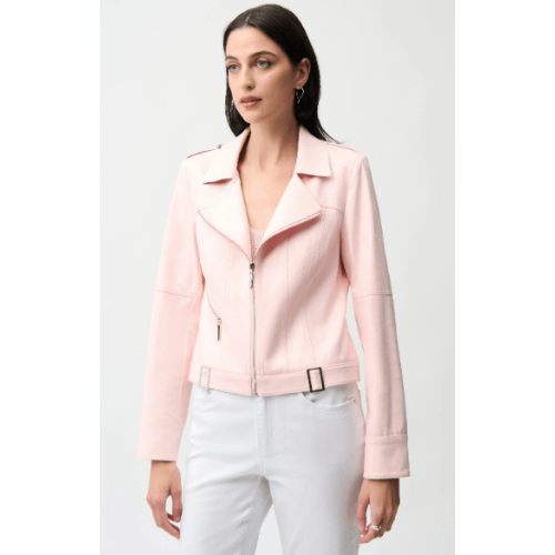 Joseph Ribkoff Foiled Faux Suede Fitted Jacket with Decorative Buckles at Helen Ainson