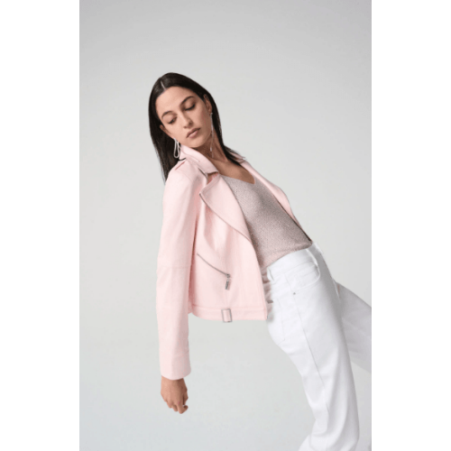 Joseph Ribkoff Foiled Faux Suede Fitted Jacket with Decorative Buckles at Helen Ainson