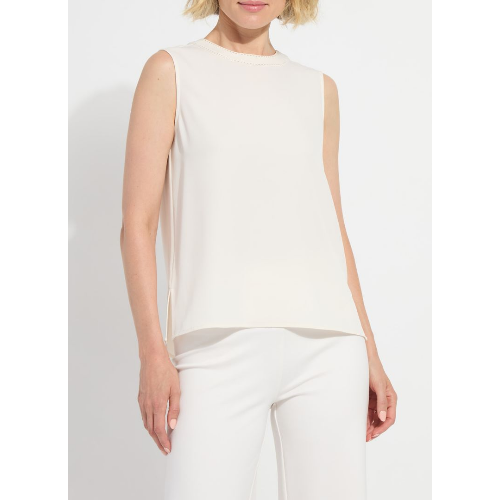LYSSE Kavita Crew Neck Contrast Stitching Shell at Helen Ainson