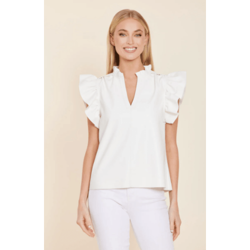 Dolce Cabo Faux Leather Flutter Sleeve Top at Helen Ainson