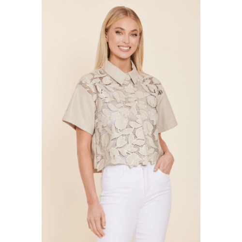 Dolce Cabo Faux Leather Floral Cutout Jacket at Helen Ainson