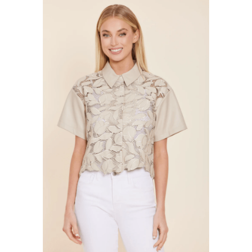 Dolce Cabo Faux Leather Floral Cutout Jacket at Helen Ainson