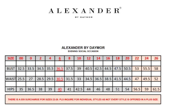 ALEXANDER BY DAYMOR SIZE