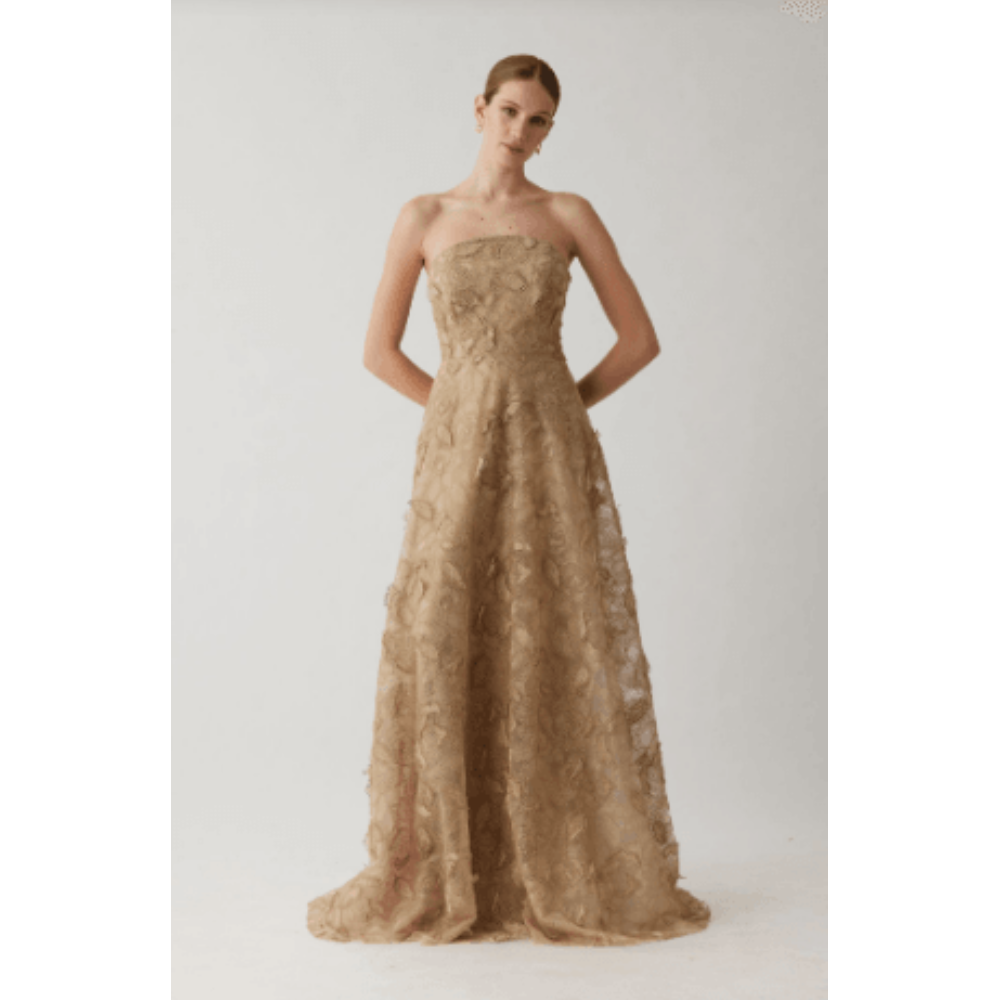Teri Jon Strapless 3D Flower Lace Gown at Helen Ainson