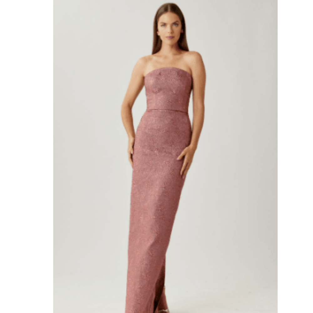 Teri Jon Metallic Jacquard Strapless Column Gown at Helen Ainson