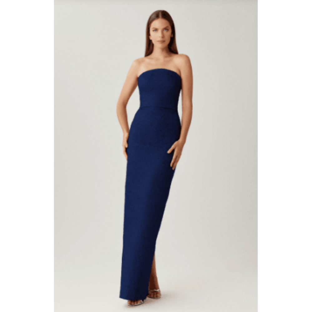 Teri Jon Metallic Jacquard Strapless Column Gown at Helen Ainson