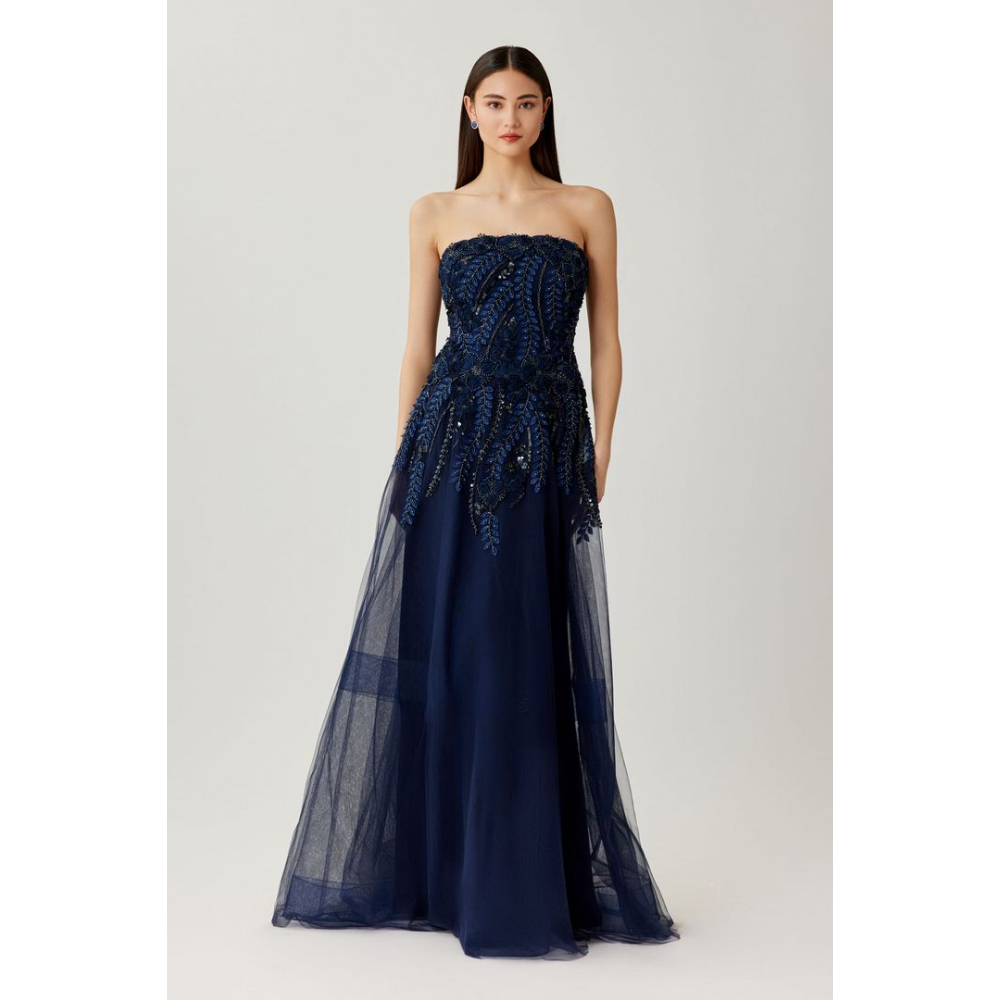 Teri Jon Tulle Embroidered Strapless Gown at Helen Ainson