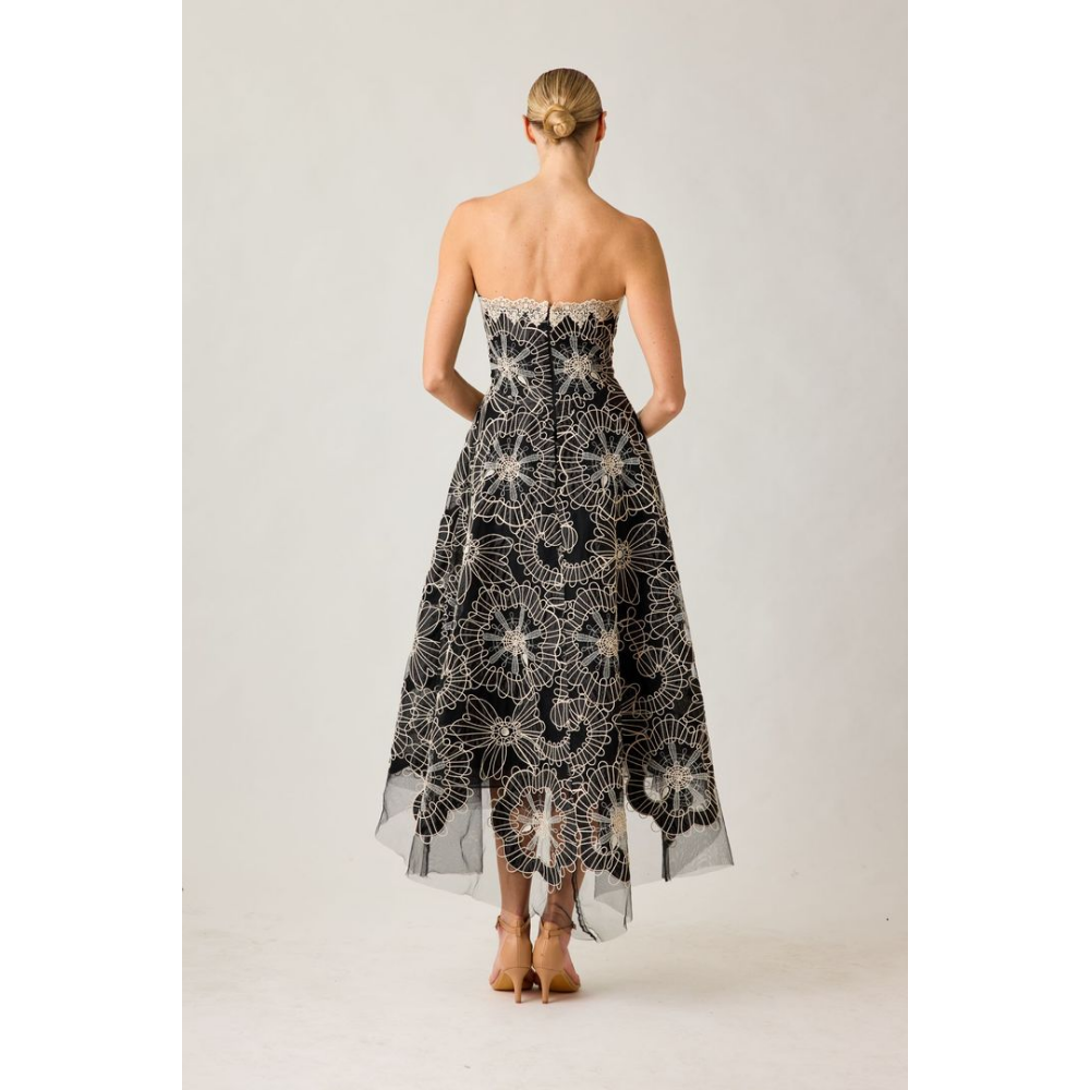 Teri Jon Re-Embroidered Tulle High-Low Tea-Length Dress at Helen Ainson