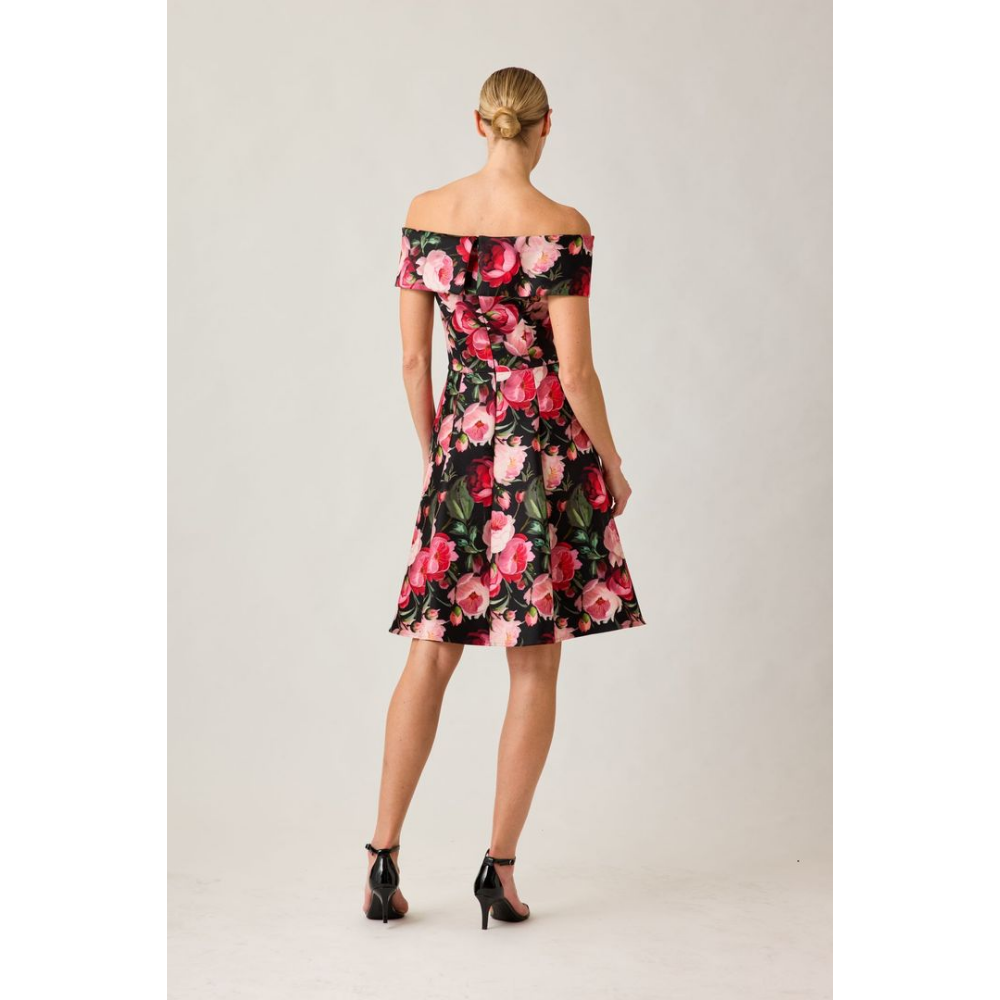 Teri Jon Mikado Off-Shoulder Floral Print Fit and Flare Dress at Helen Ainson