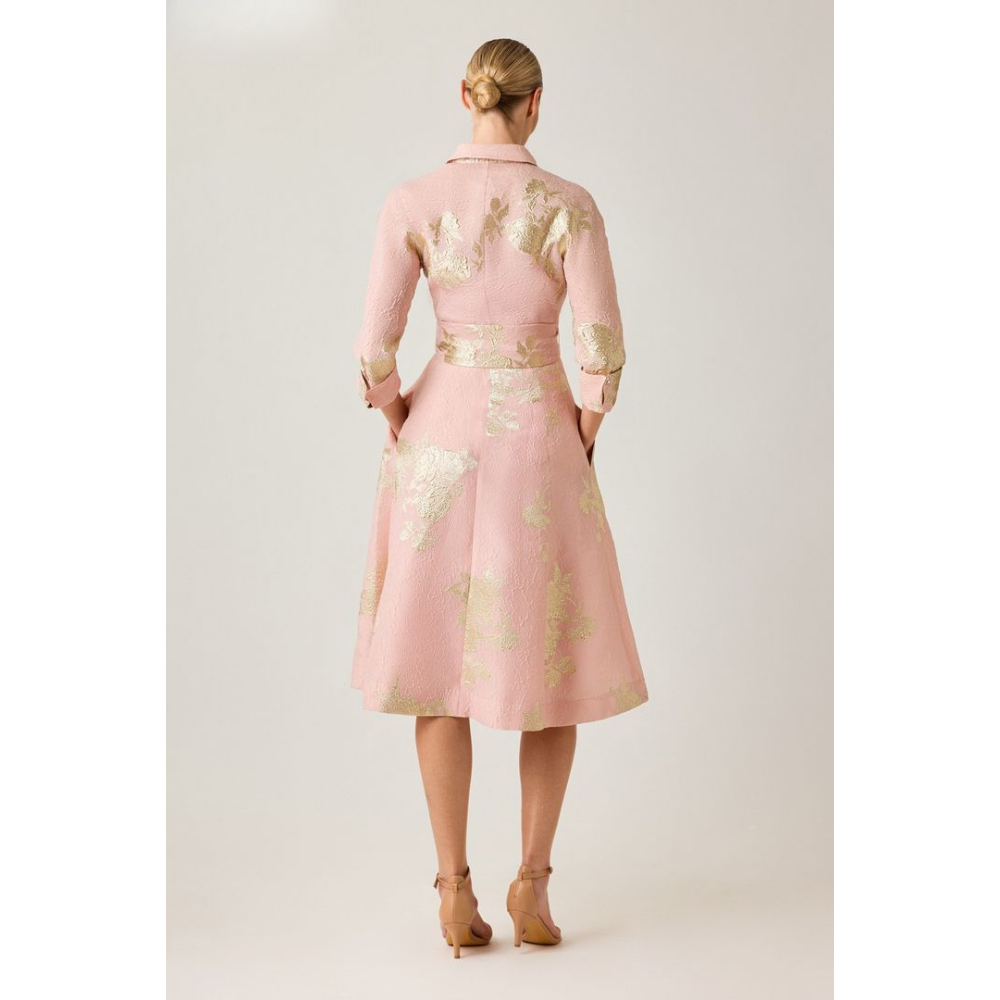 Teri Jon Metallic Floral Jacquard Shirtwaist Dress at Helen Ainson