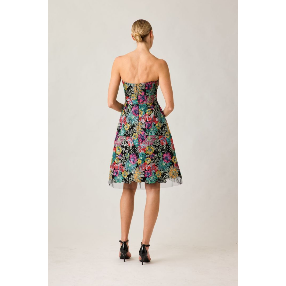 Teri Jon Floral Sequin Embroidered Tulle Strapless Dress at Helen Ainson