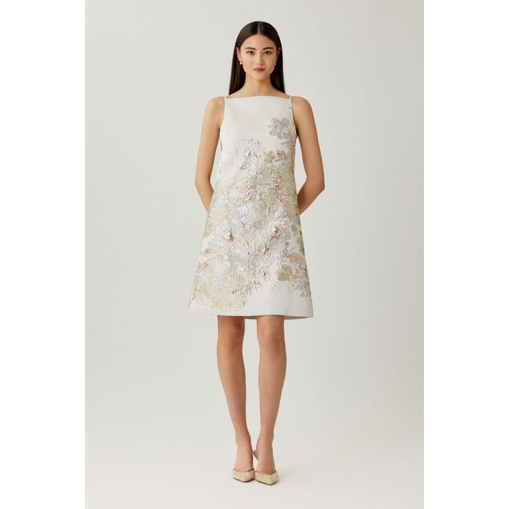 Teri Jon Metallic Jacquard Shift Dress at Helen Ainson