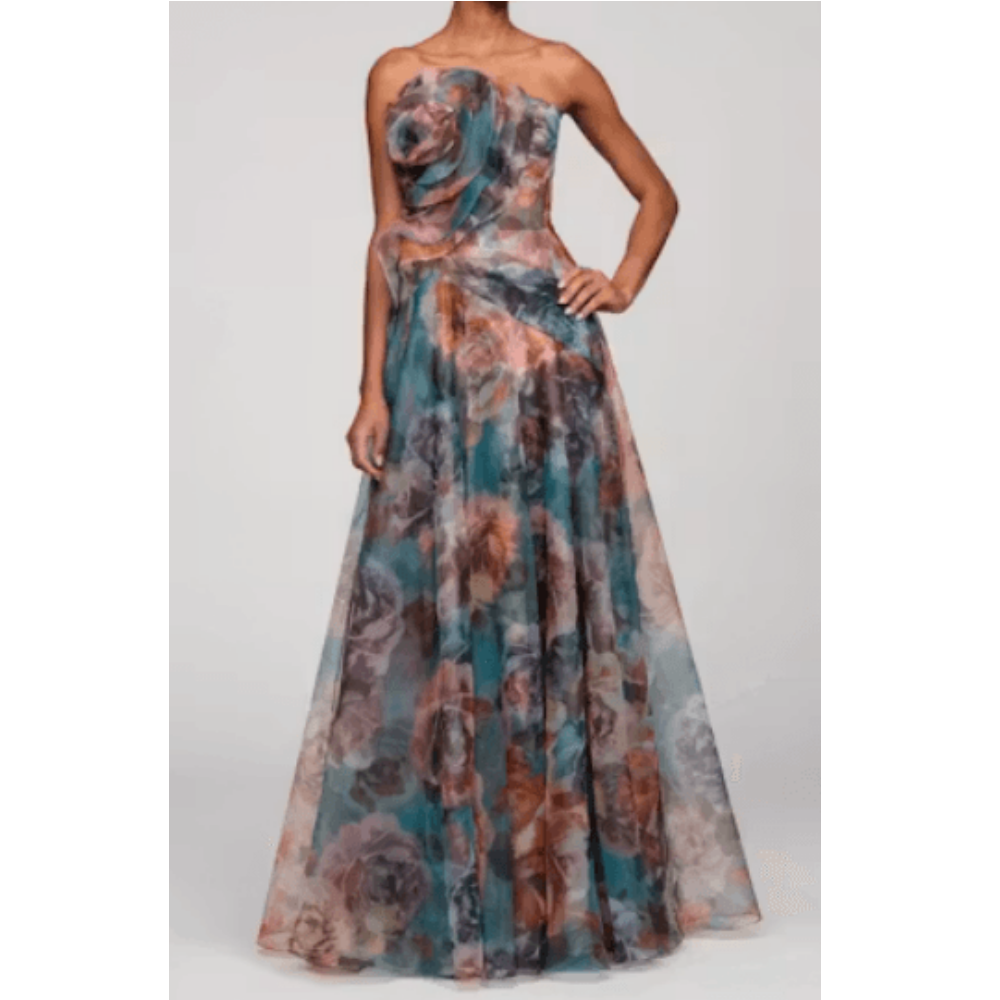 Theia Iona Rosette Draped Gown at Helen Ainson