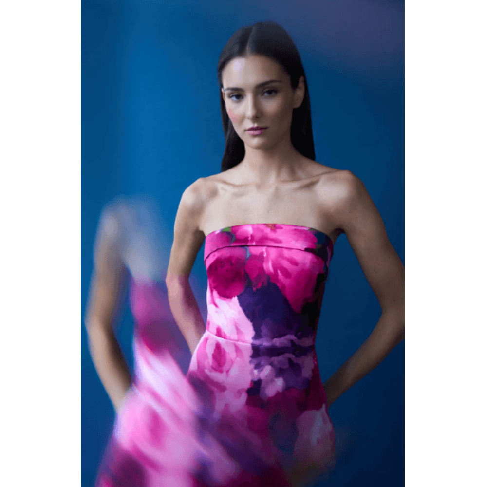 Theia Cleo Luminous Bouquet Strapless Column Gown at Helen Ainson