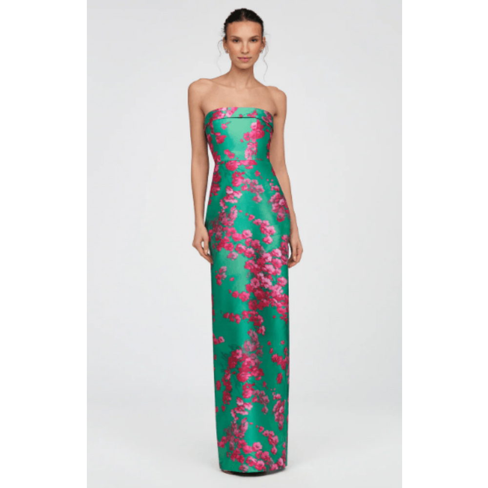 Theia Seafoam Drift Sakura Mist Cleo Strapless Column Gown at Helen Ainson