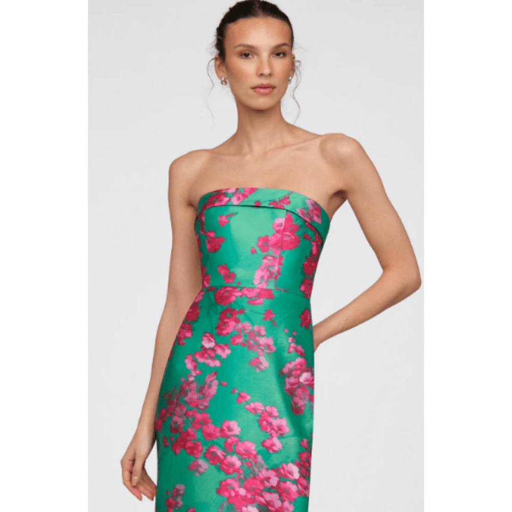 Theia Seafoam Drift Sakura Mist Cleo Strapless Column Gown at Helen Ainson