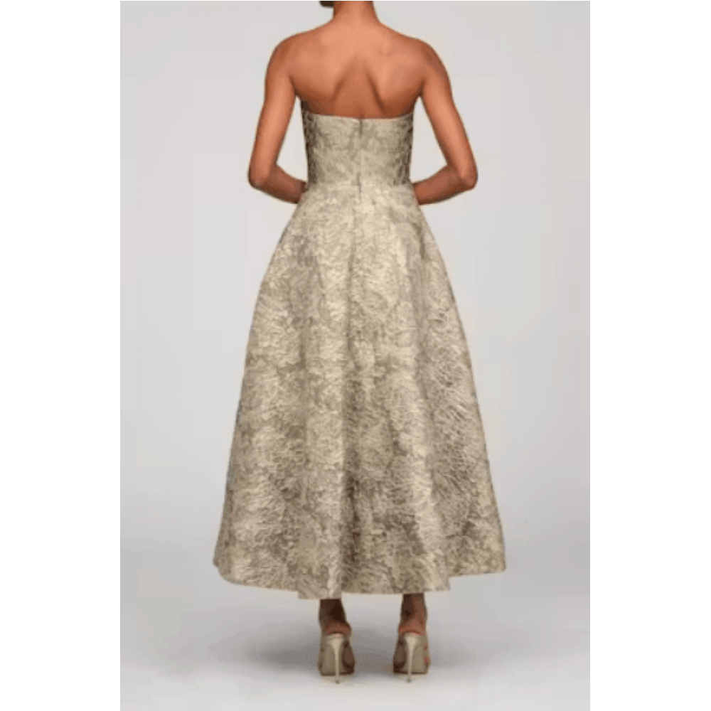 Theia Dakota Metallic Jacquard Gown at Helen Ainson