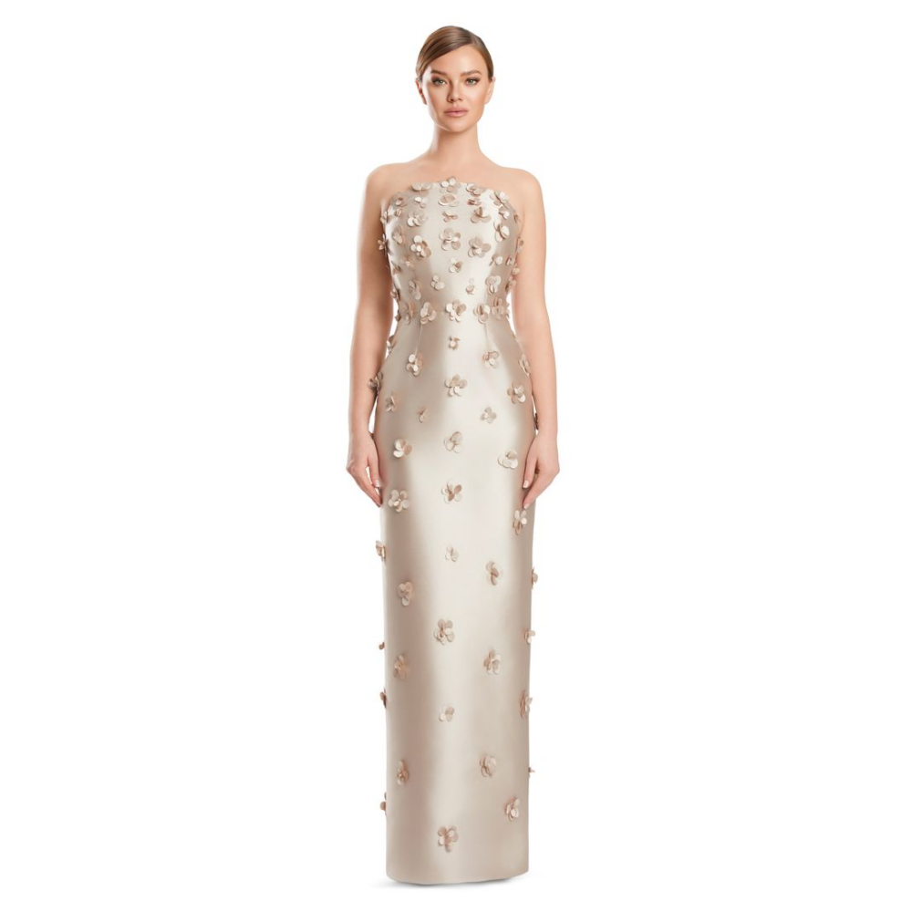 Alexander by Daymor Applique Gown with Detachable Off-Shoulder Sleeves at Helen Ainson