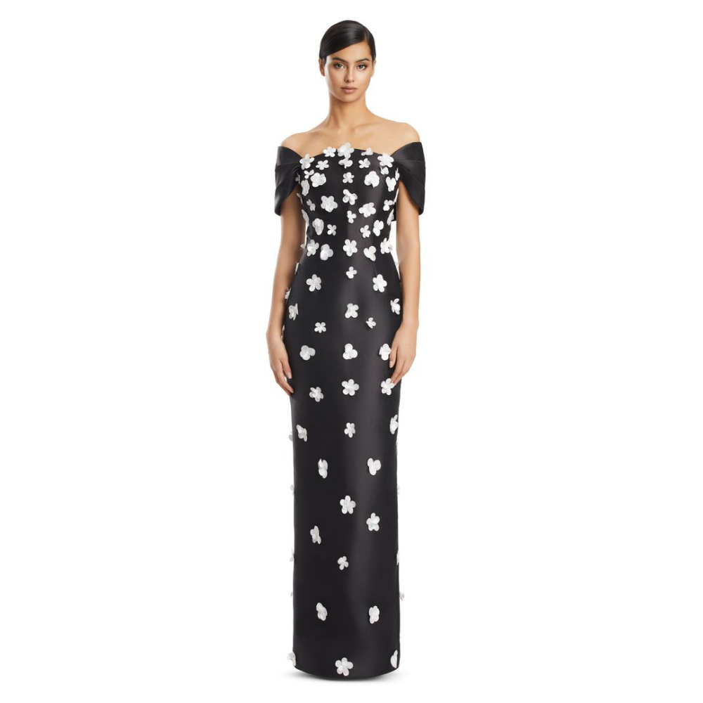 Alexander by Daymor Applique Gown with Detachable Off-Shoulder Sleeves at Helen Ainson