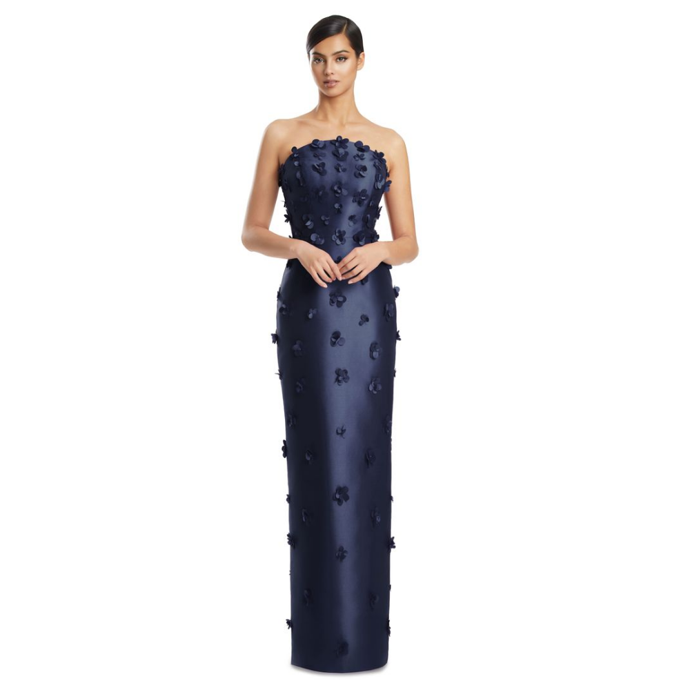 Alexander by Daymor Applique Gown with Detachable Off-Shoulder Sleeves at Helen Ainson