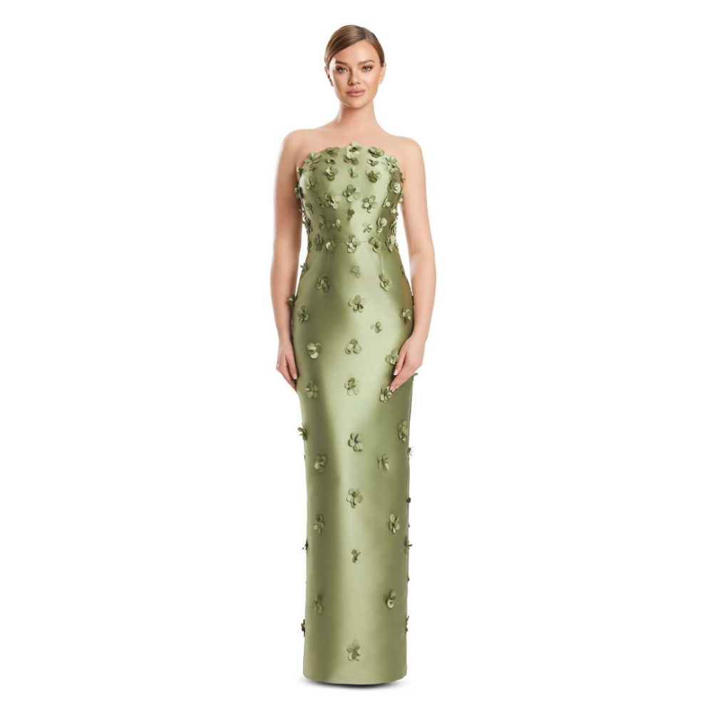 Alexander by Daymor Applique Gown with Detachable Off-Shoulder Sleeves at Helen Ainson
