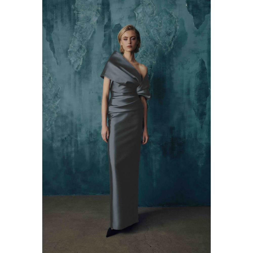 Frascara Style 5112 Strapless Gown with Peplum and Detachable Wrap at Helen Ainson