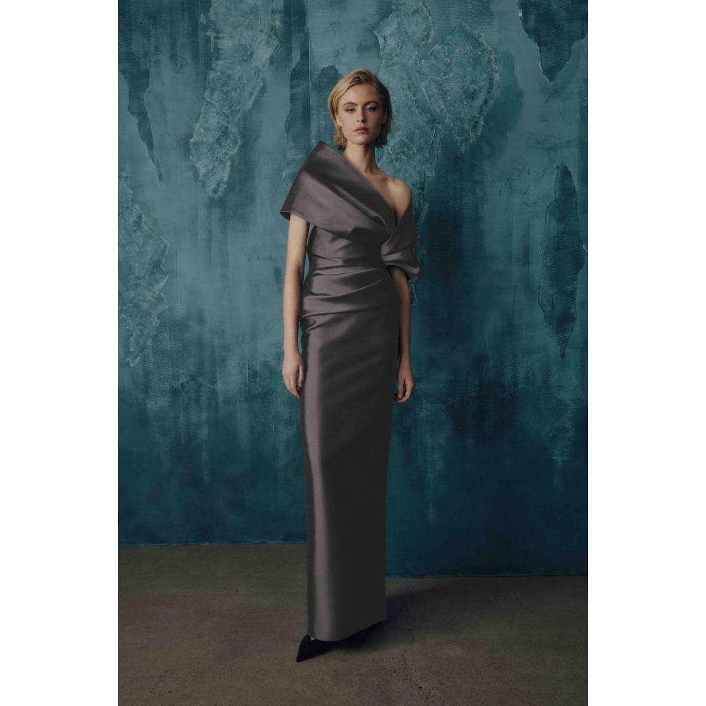 Frascara Style 5112 Strapless Gown with Peplum and Detachable Wrap at Helen Ainson
