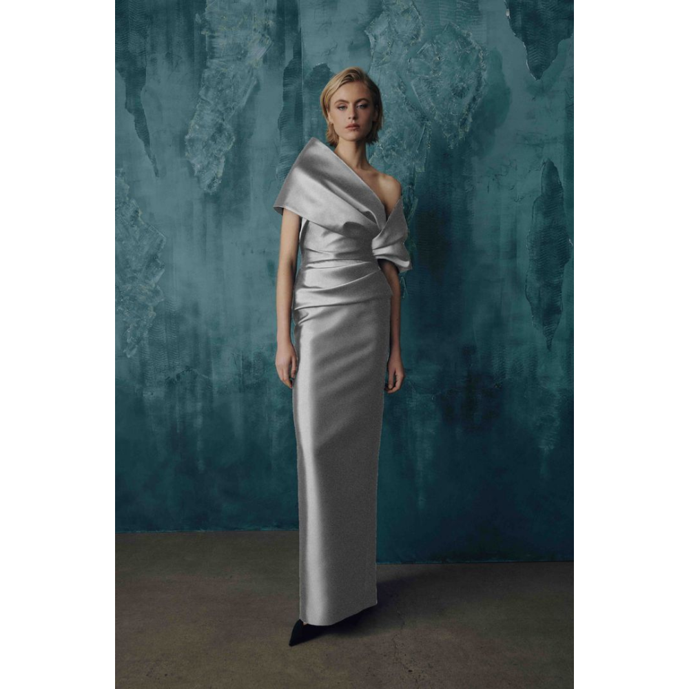 Frascara Style 5112 Strapless Gown with Peplum and Detachable Wrap at Helen Ainson