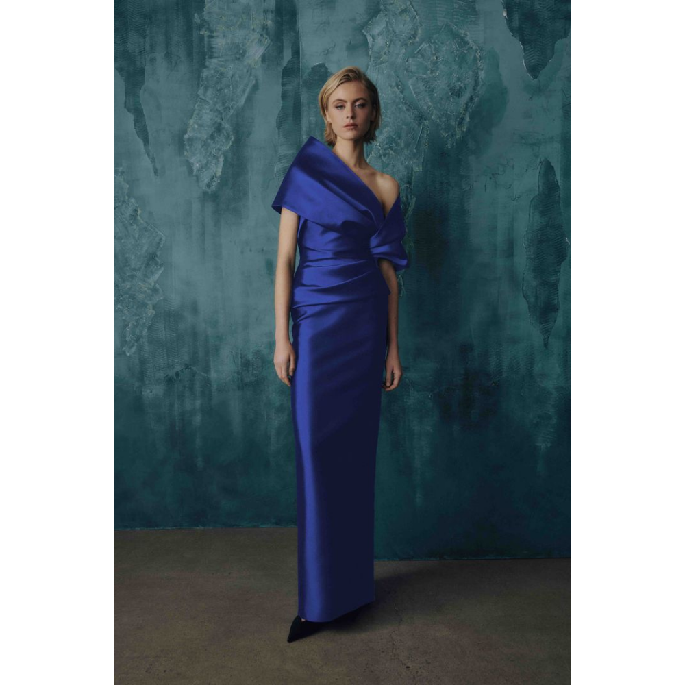 Frascara Style 5112 Strapless Gown with Peplum and Detachable Wrap at Helen Ainson