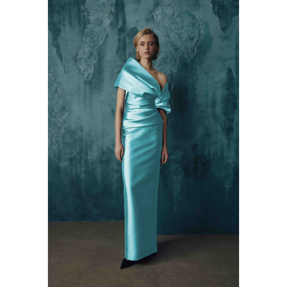 Frascara Style 5112 Strapless Gown with Peplum and Detachable Wrap at Helen Ainson