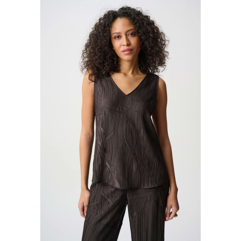 Joseph Ribkoff Pleated Satin Flared V-Neck Top at Helen Ainson
