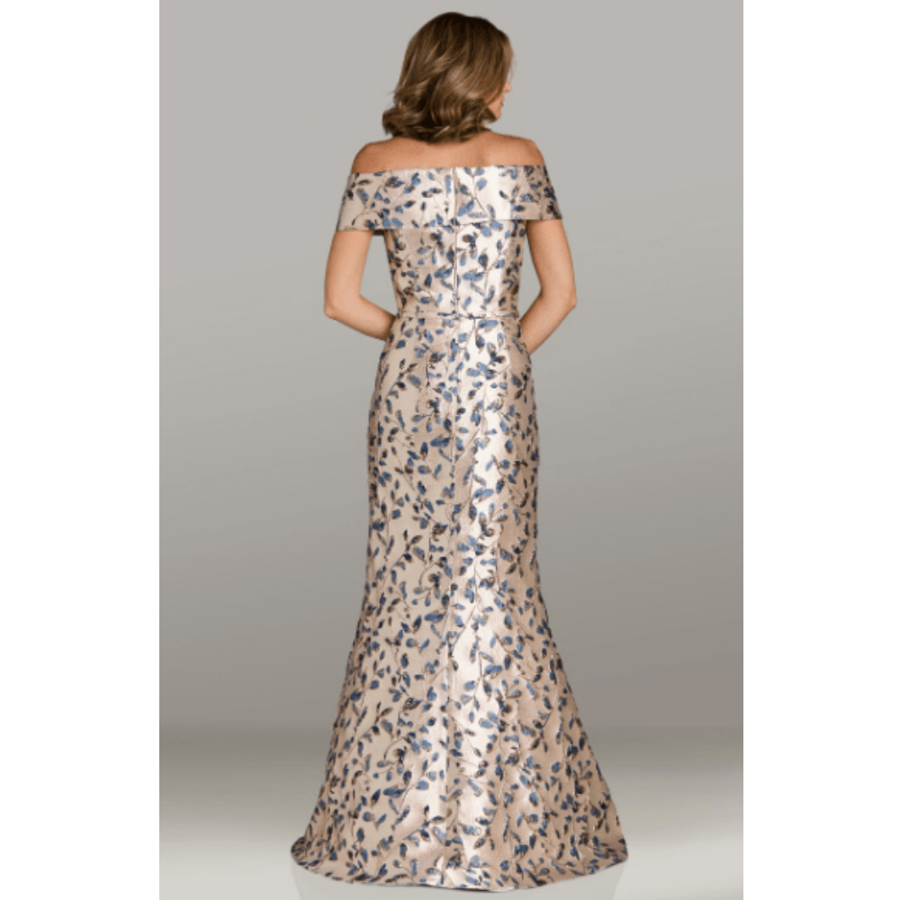 Gia Franco Off the Shoulder Floral Jacquard Evening Gown at Helen Ainson