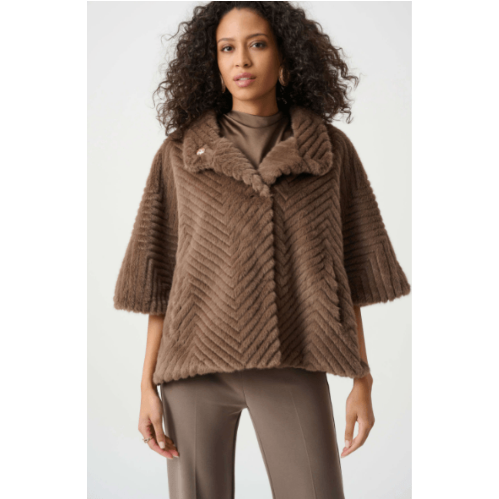 Joseph Ribkoff Chevron Faux Fur Cape-Style Jacket at Helen Ainson