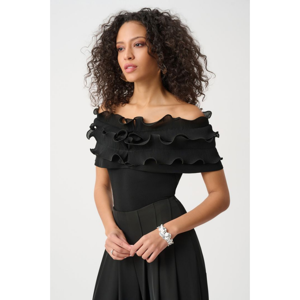 Joseph Ribkoff Silky Knit Off-Shoulder Top With Ruffles at Helen Ainson