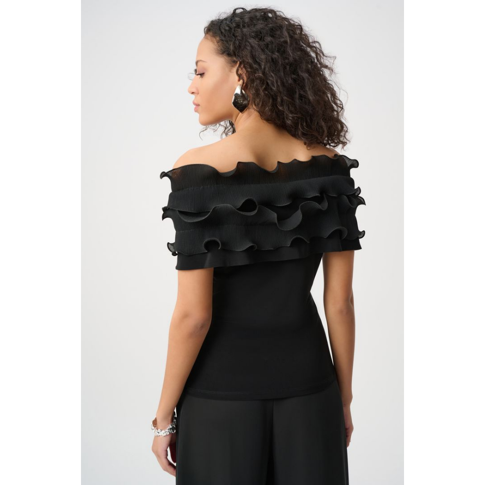 Joseph Ribkoff Silky Knit Off-Shoulder Top With Ruffles at Helen Ainson