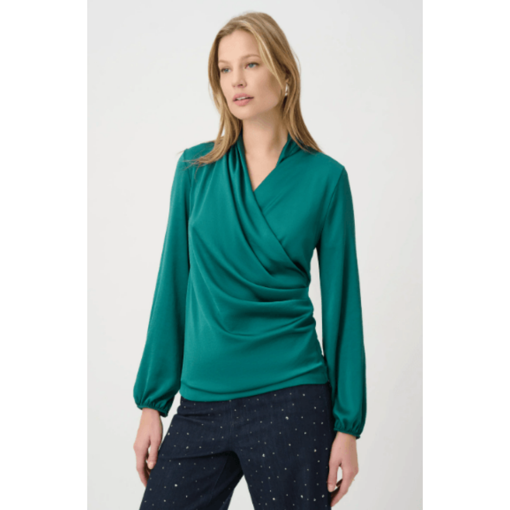 Joseph Ribkoff Recycled Satin Faux-Wrap Top at Helen Ainson