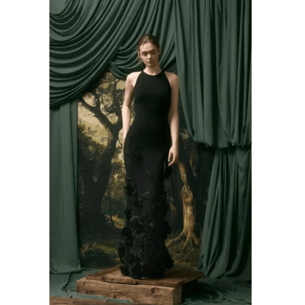Lucian Matis FW2644 Halter Gown with 3D Organza Flowers at Helen Ainson