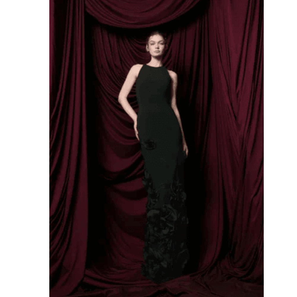 Lucian Matis FW2644 Halter Gown with 3D Organza Flowers at Helen Ainson